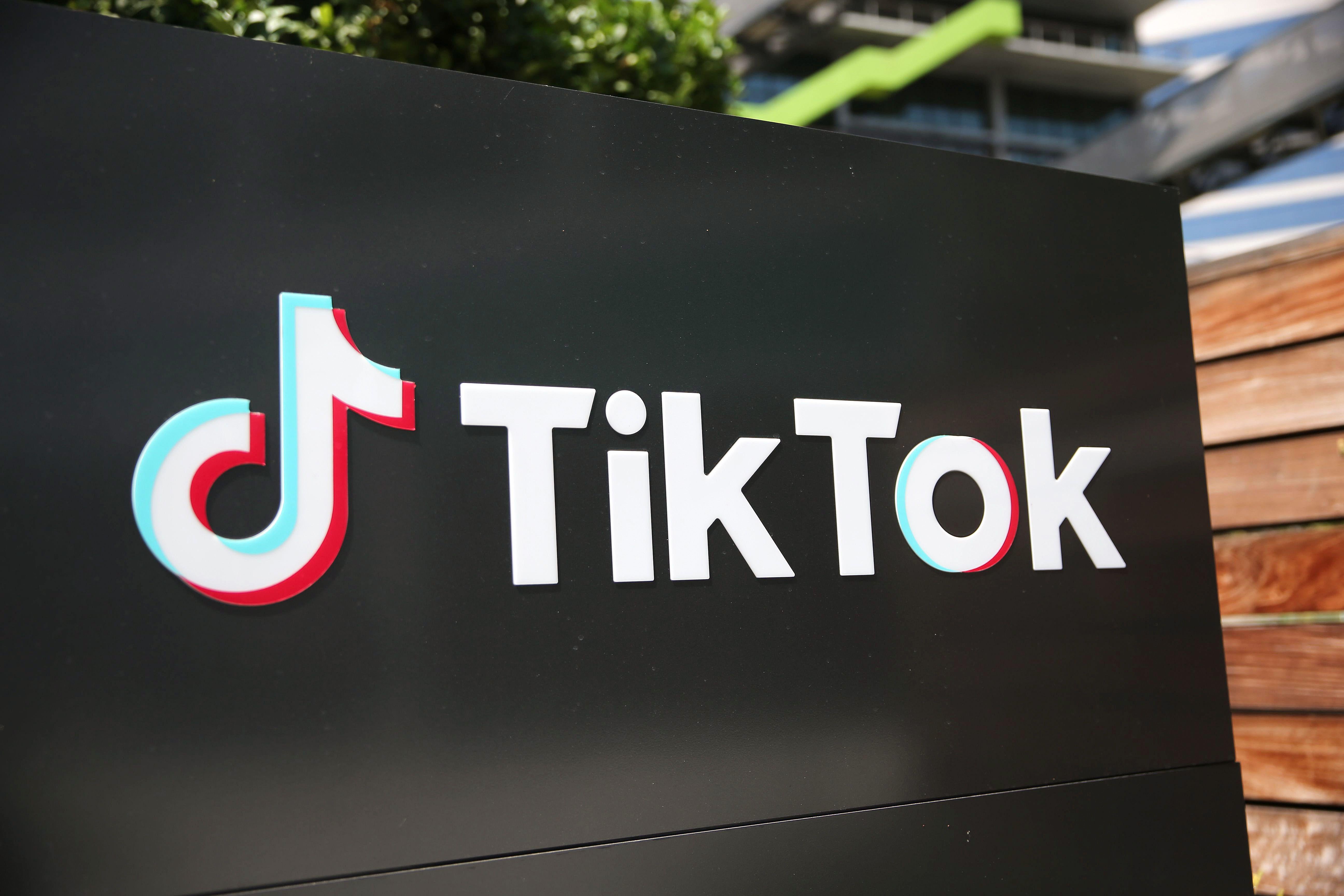 The TikTok logo outside a TikTok office in California
