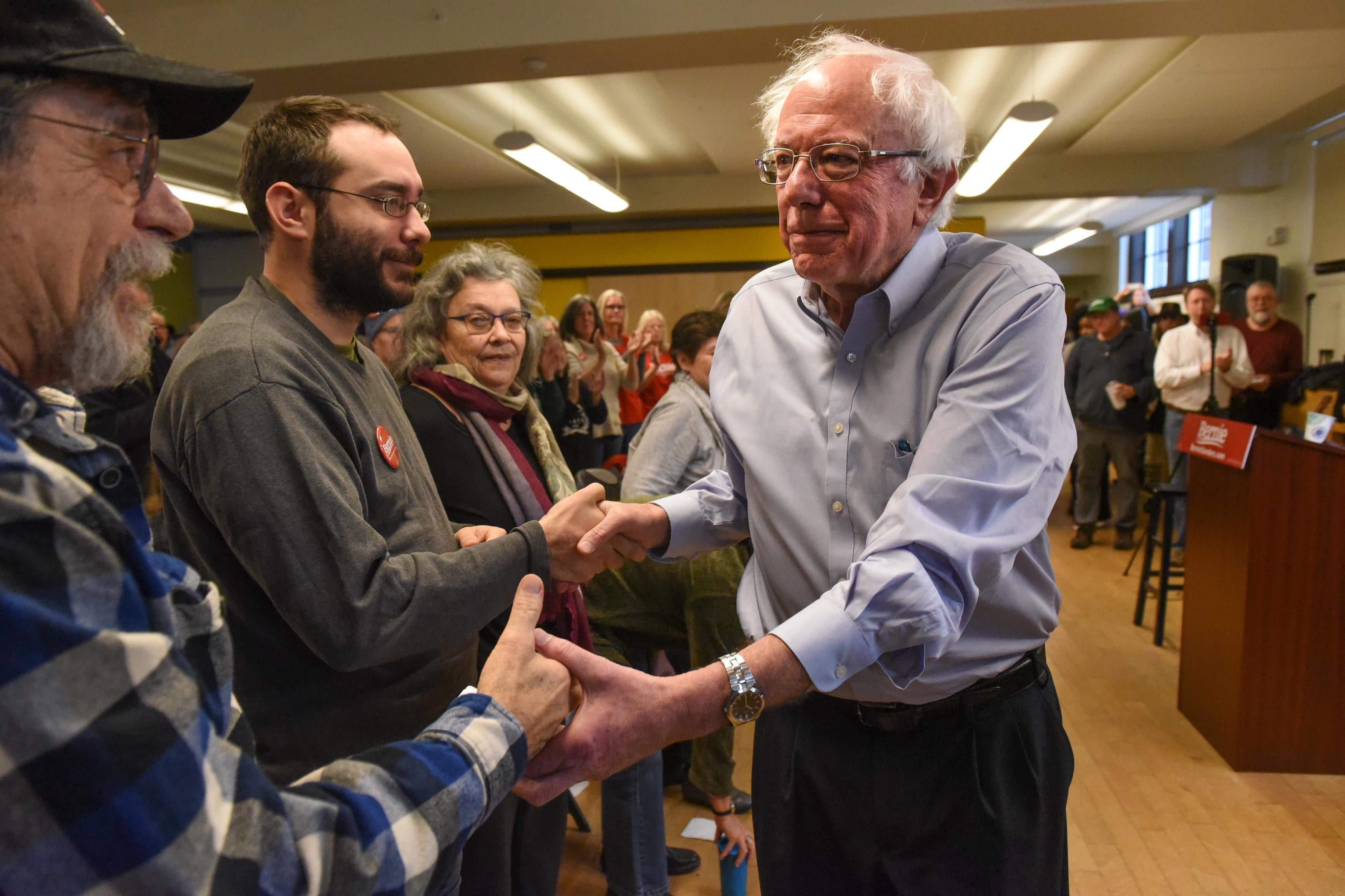 Sen. Bernie Sanders shakes hands with supporters at a campaign event in Vermont in November 2018.
