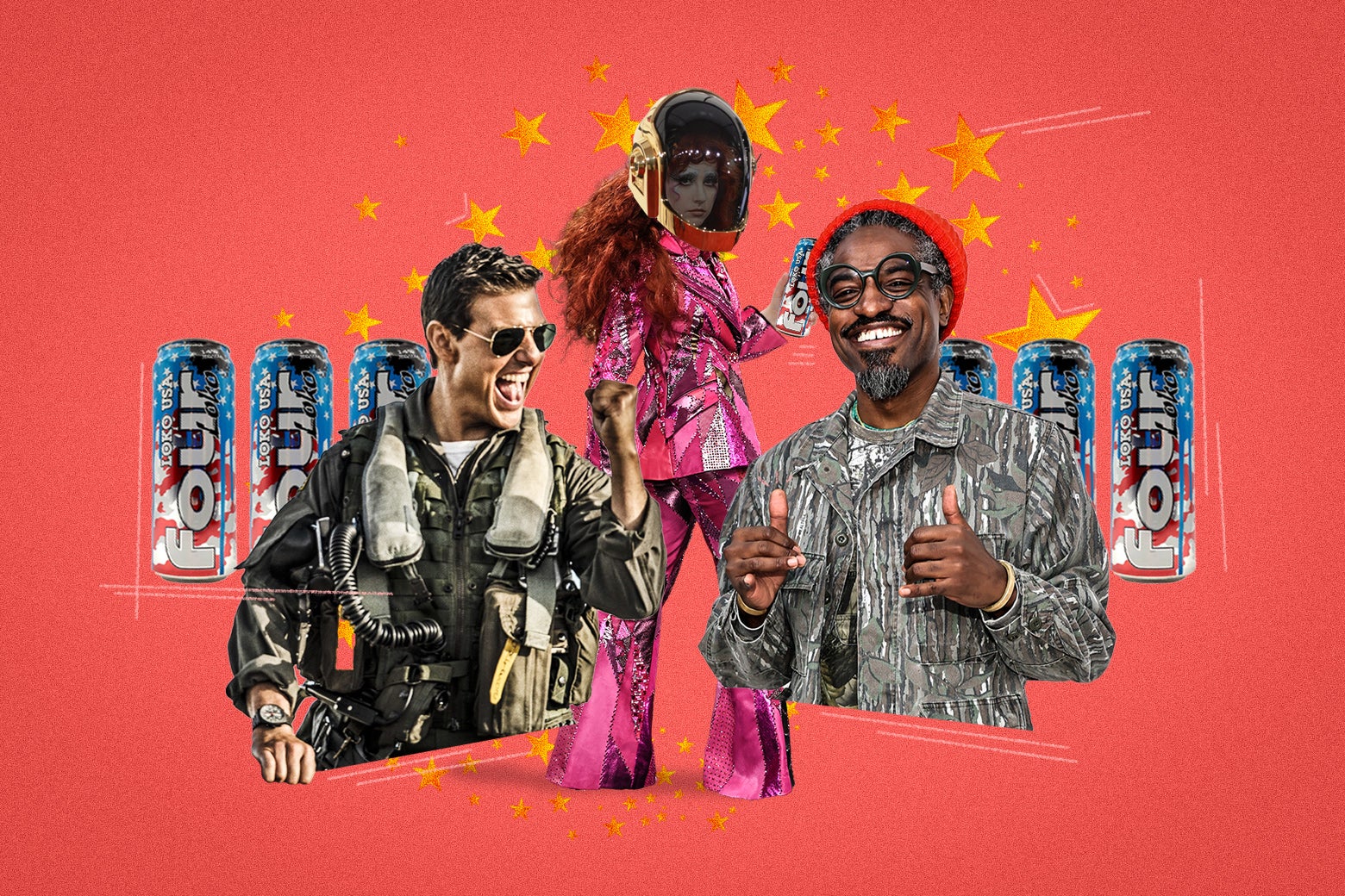 Collage of potential "liberal Joe Rogan" types, including Tom Cruise, Chappell Roan, and André 3000.