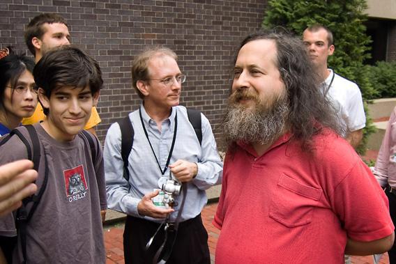 Swartz and Stallman at Wikimania in the summer of 2006.