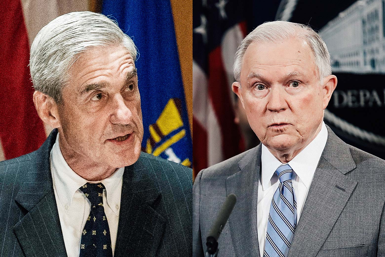 Photo illustration: Side-by-side of special counsel Robert Mueller and Attorney General Jeff Sessions.