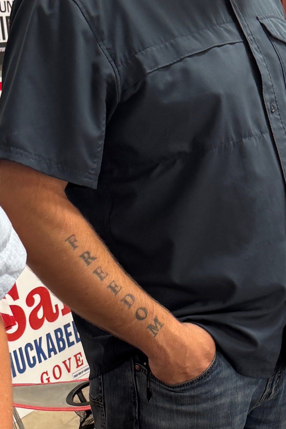 Spencer's Freedom tattoo.