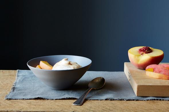 Apricot fool with peaches