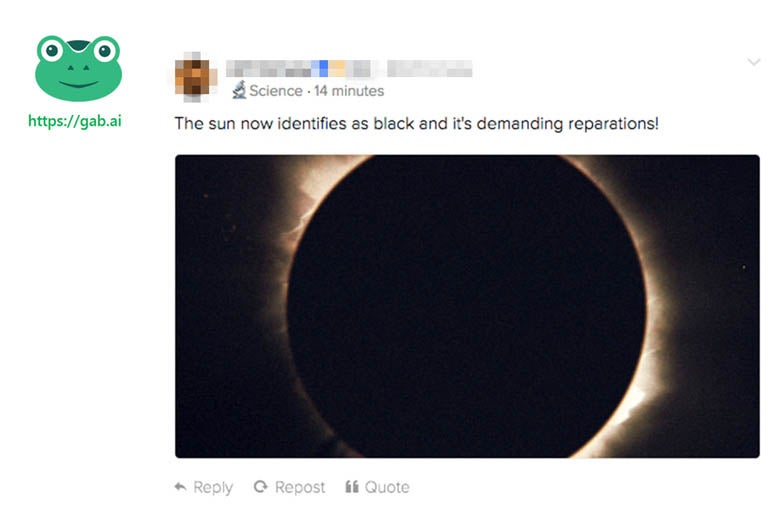 On Gab, even events like the full eclipse become racist memes.