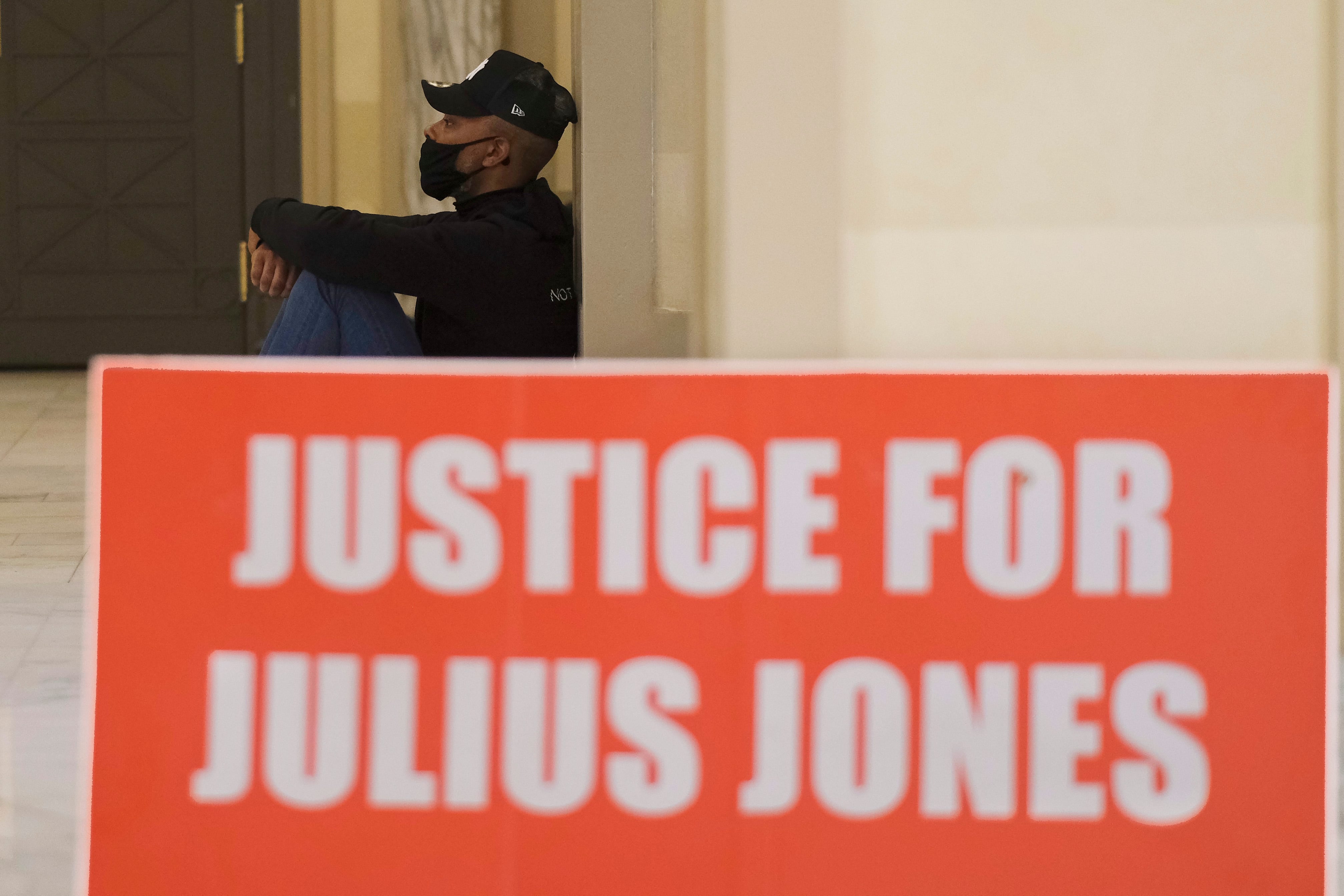 Julius Jones supporters stand vigil outside Gov. Kevin Stitt’s office.