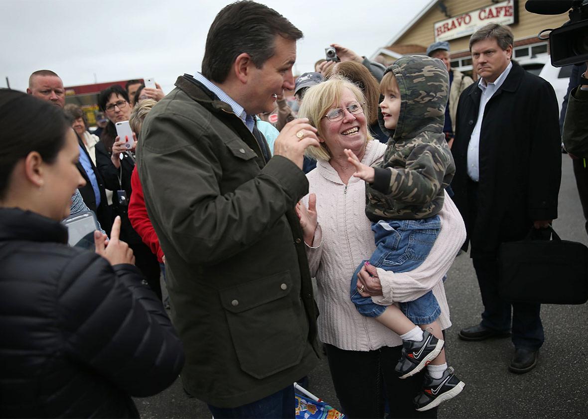 Republican presidential candidate Sen. Ted Cruz greets people during a campaign stop at the Bravo Cafe on May 2, 2016 in Osceola, Indiana.