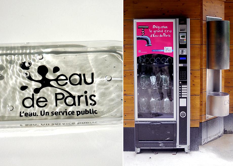 Reusable water flask designed by Philippe Starck, vending machine at the André Citroën park.