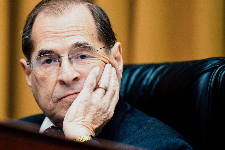 New York Rep. Jerry Nadler looks on as Attorney General William Barr fails to arrive for testimony before the House Judiciary Committee in Washington on Thursday.
