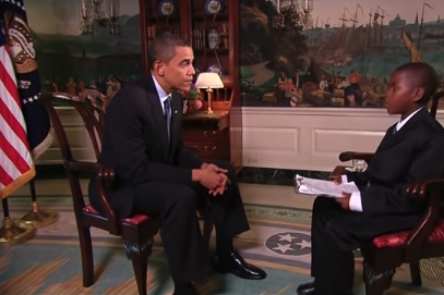 Damon Weaver interviews then-President Barack Obama at the White House on Aug. 13, 2009. 