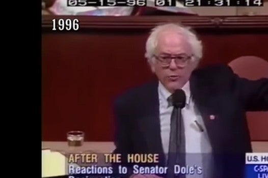 Screenshot from video of Bernie Sanders speaking in 1996.