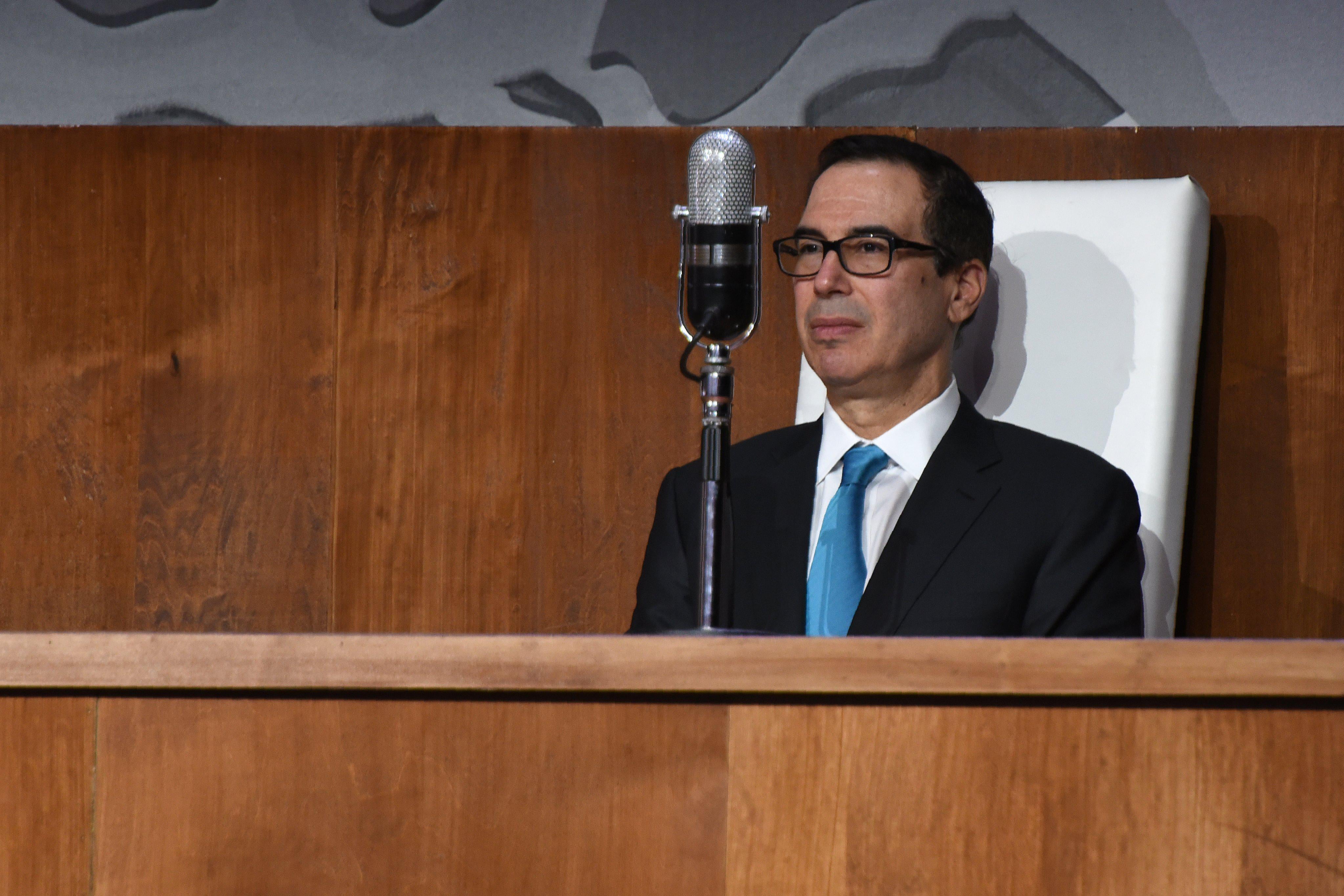 US Treasury Secretary Steven Mnuchin attends the Permanent Mission of Israel to the United Nations event celebrating the 70th anniversary of the UN vote calling for 'the establishment of a Jewish State in the Land of Israel', at Queens Museum on November 28, 2017 in New York. / AFP PHOTO / TIMOTHY A. CLARY        (Photo credit should read TIMOTHY A. CLARY/AFP/Getty Images)