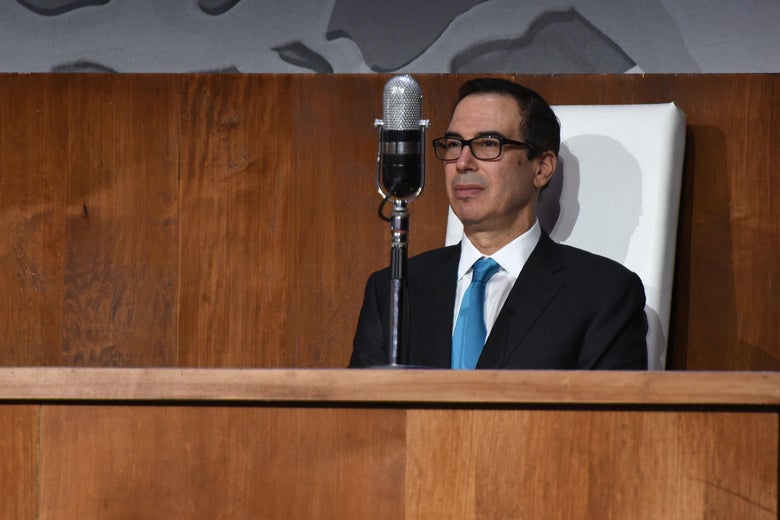 US Treasury Secretary Steven Mnuchin attends the Permanent Mission of Israel to the United Nations event celebrating the 70th anniversary of the UN vote calling for 'the establishment of a Jewish State in the Land of Israel', at Queens Museum on November 28, 2017 in New York. / AFP PHOTO / TIMOTHY A. CLARY (Photo credit should read TIMOTHY A. CLARY/AFP/Getty Images)