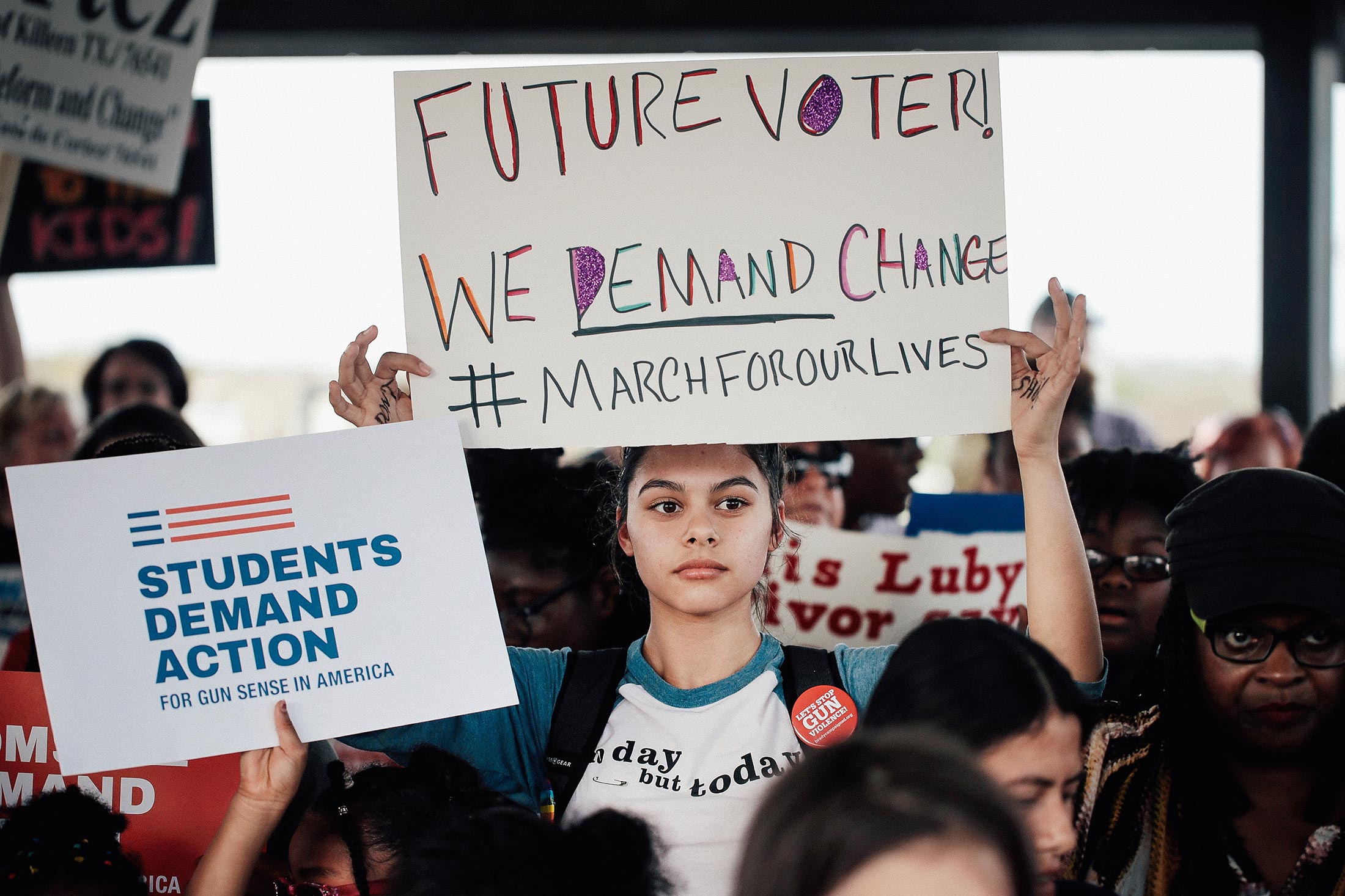 Demonstrators participate in a March for Our Lives rally and march on March 24 in Killeen, Texas.