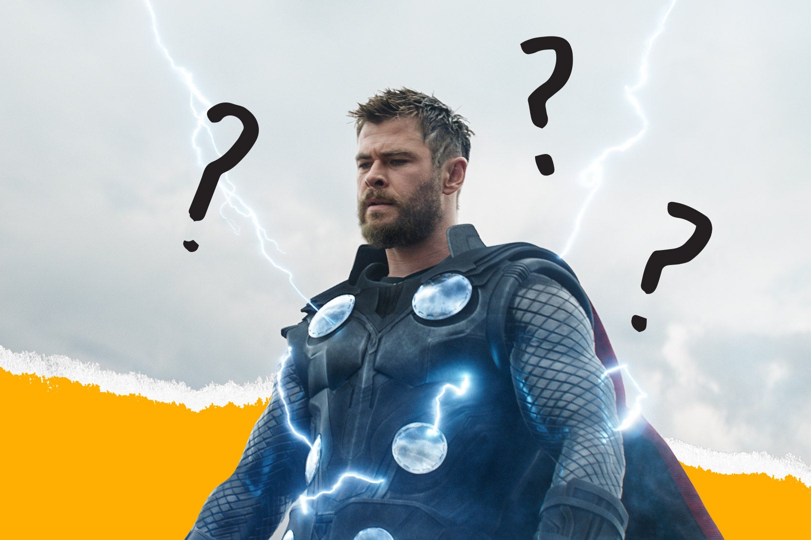 A character from Avengers: Endgame with question marks around him.