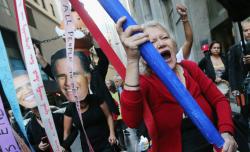 Protesters affiliated with Occupy Wall Street march in the Financial District on Monday in New York City. 