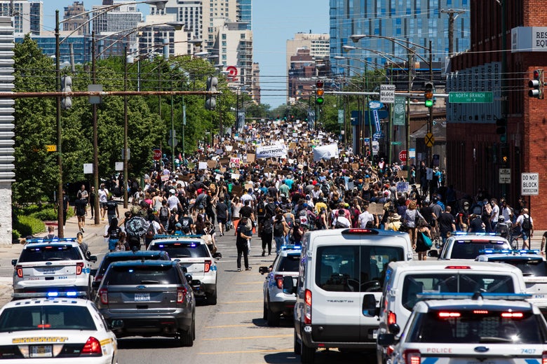 Protesters take to the streets on June 6, 2020 in Chicago, Illinois.