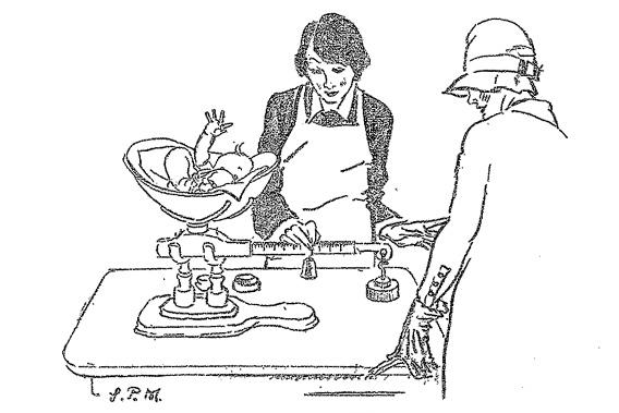 An illustration from the 1929 "Infant Care" handbook, published by the US Department of Labor's Children's Bureau. 