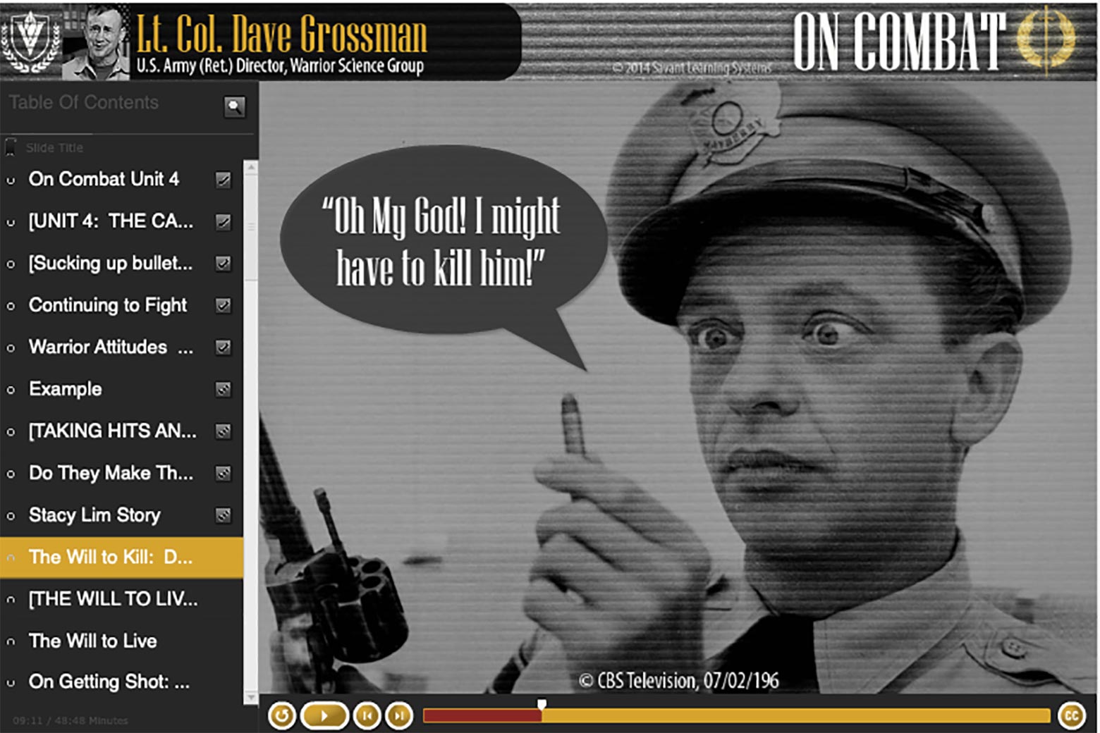A picture of Barney Fife holding a bullet with a speech bubble that says, "Oh My God! I might have to kill him!"