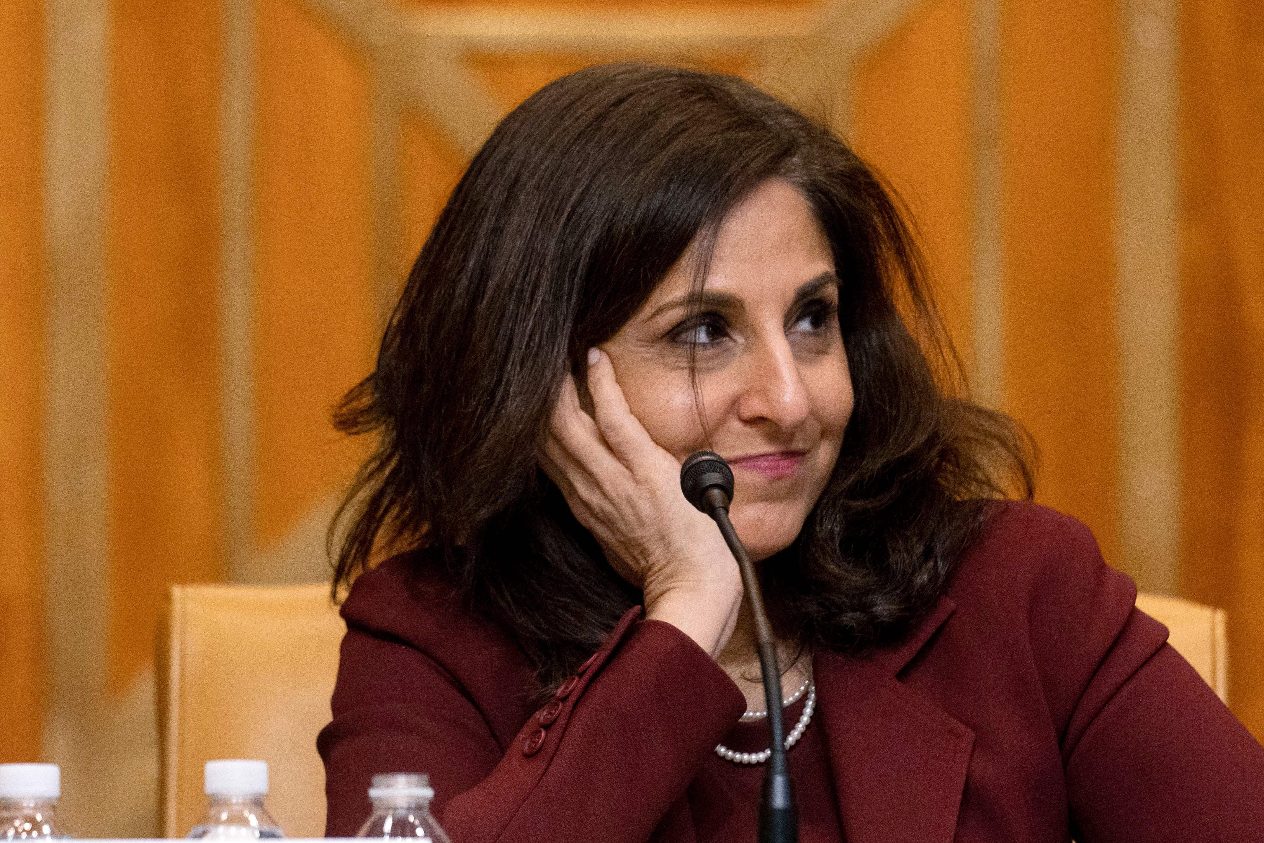 Neera Tanden  testifies during a Senate Budget Committee hearing on Capitol Hill in Washington, DC on February 10, 2021. 