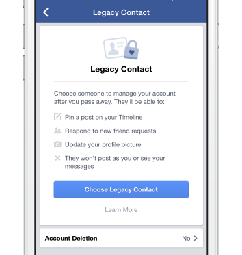 Legacy contact settings page