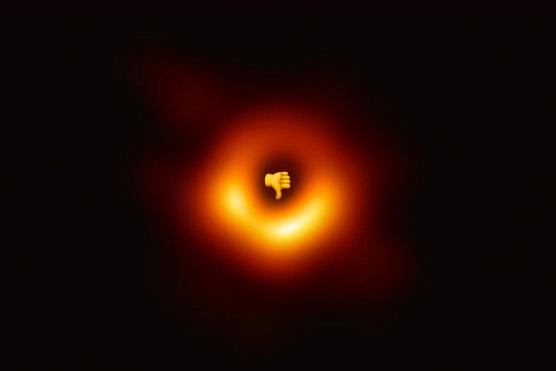 The black hole with a thumbs-down emoji in the center.