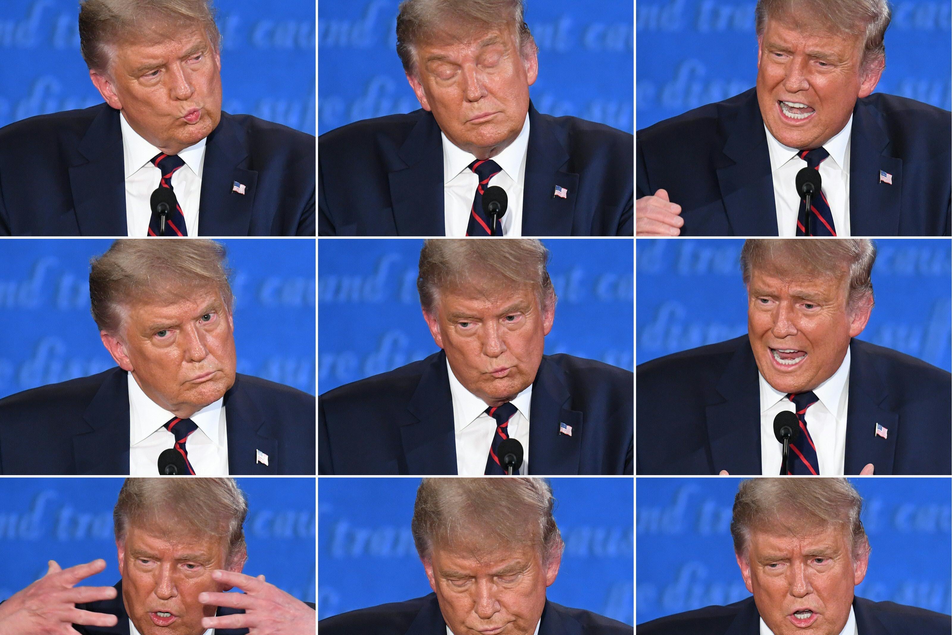 A grid of Donald Trump making many facial expressions during the debate.