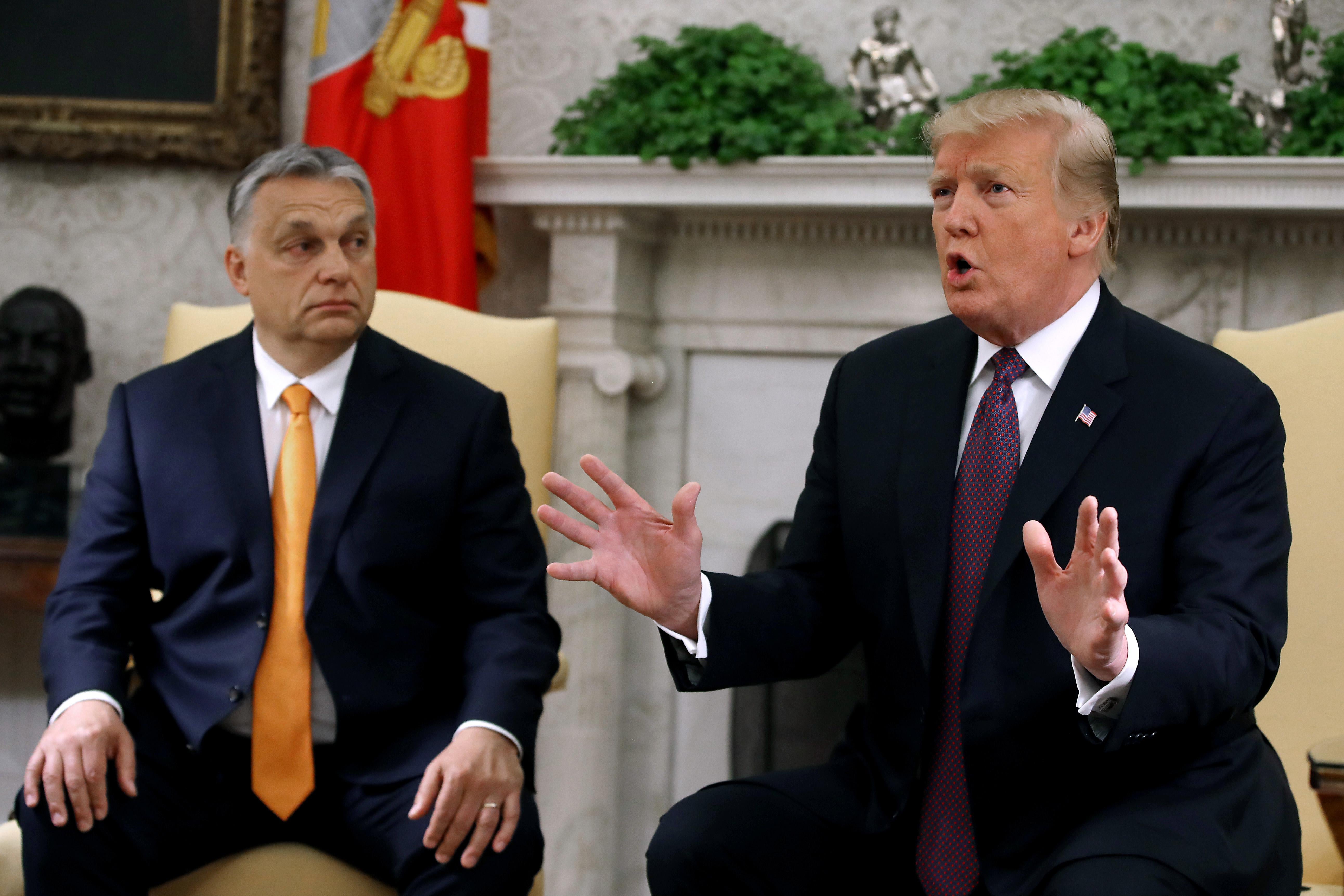 Orban seated beside Trump in the Oval Office.