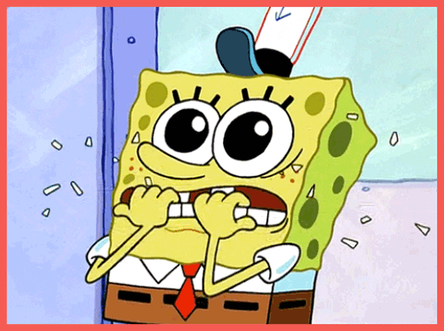 SpongeBob SquarePants bites his nails.