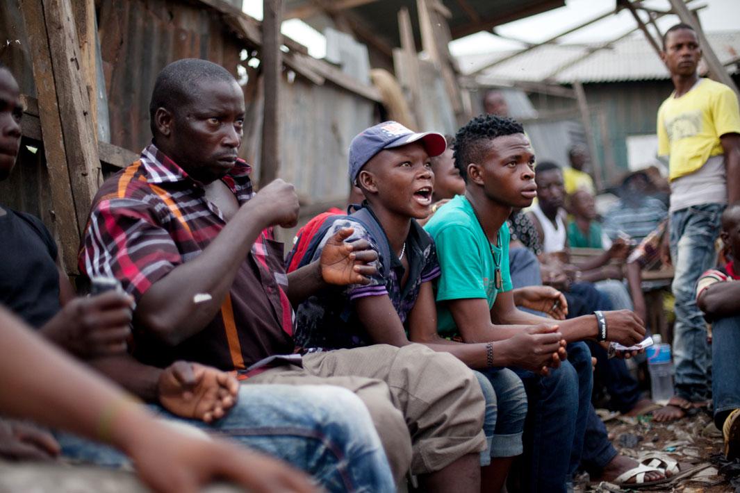 Lagos, Nigeria- Fans look on during a Dambe match in Lagos, Nigeria.