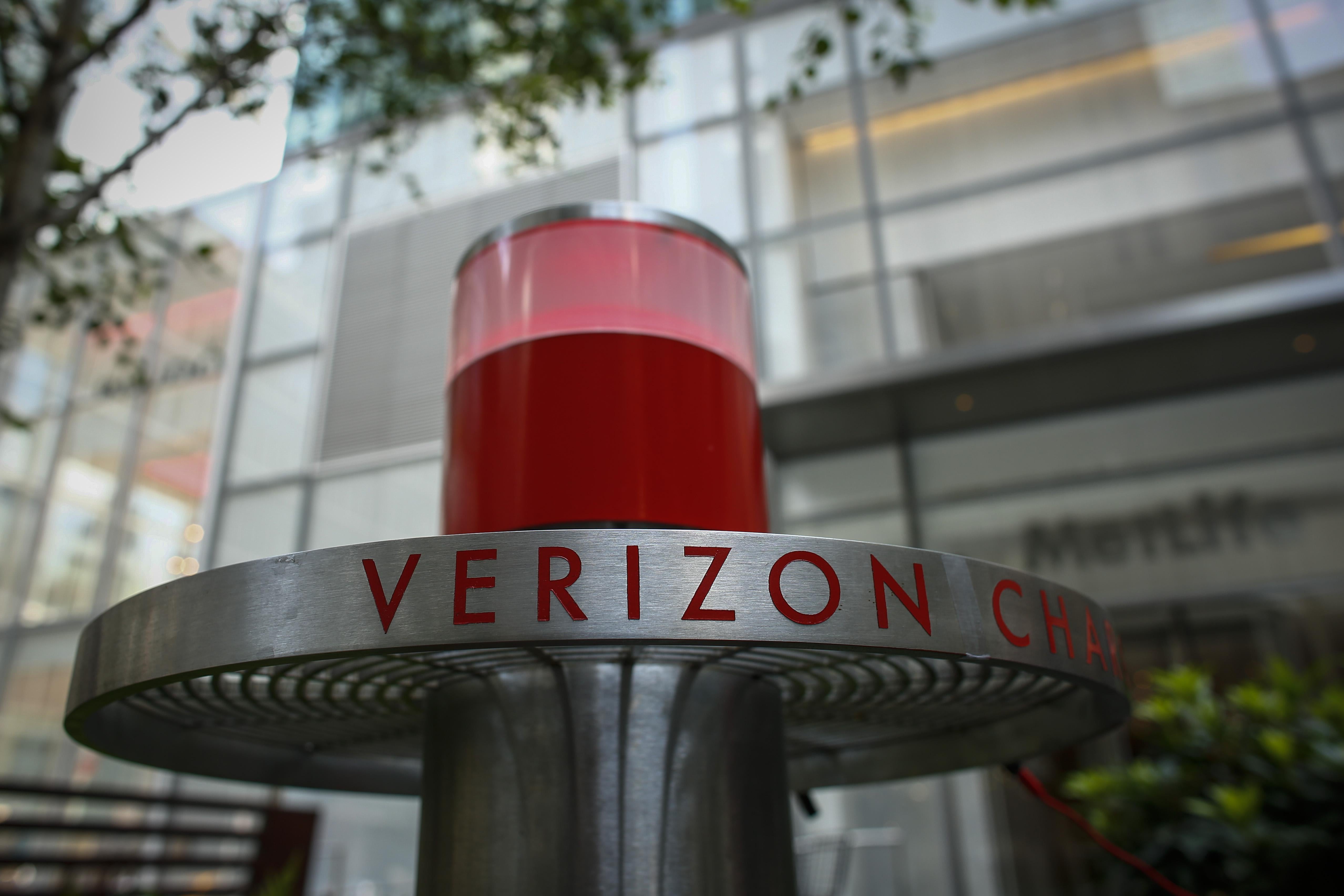 A charging station outside Verizon's headquarters.