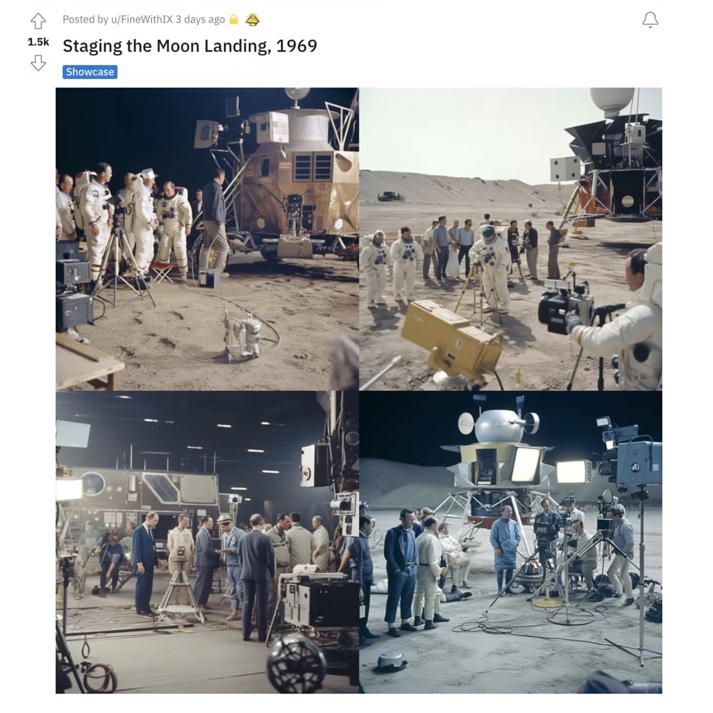 Four photos that purport to show that the moon landing was staged.