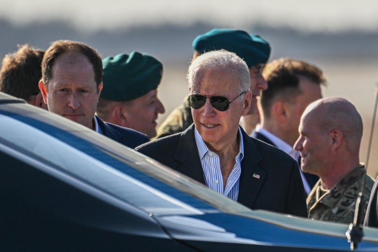 RZESZOW, POLAND - MARCH 25: The US President, Joe Biden exits the Air Force 1 at Rzeszow Airport on March 25, 2022 in Rzeszow, Poland. President Joe Biden meets with NATO allies as they coordinate reaction to Russia's war in Ukraine, which has entered its second month. (Photo by Omar Marques/Getty Images)
