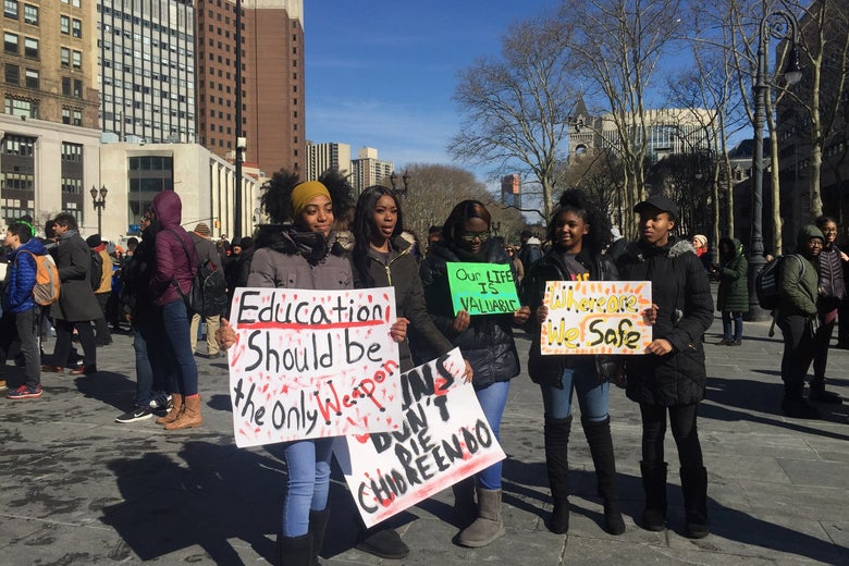 Protesters outside Borough Hall in Brooklyn.