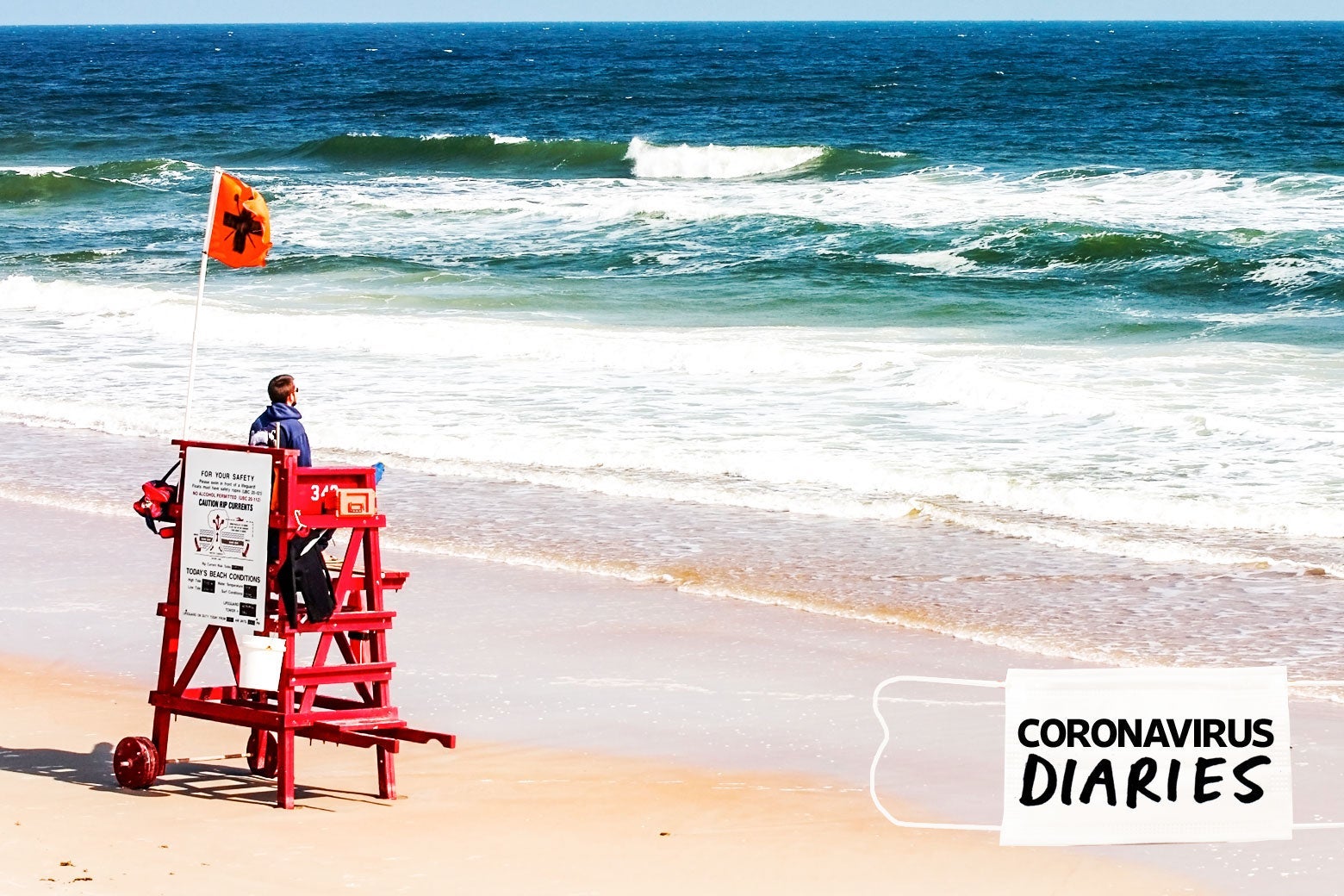 A lifeguard on a stand at the beach in Florida. 