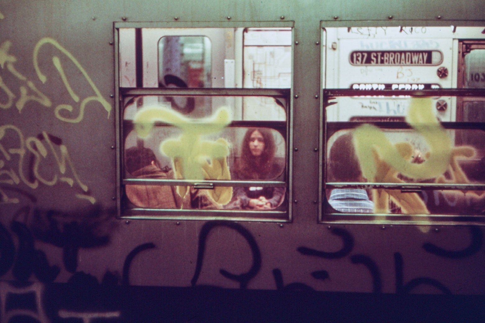 Graffiti on a New York City subway car, May 1973.