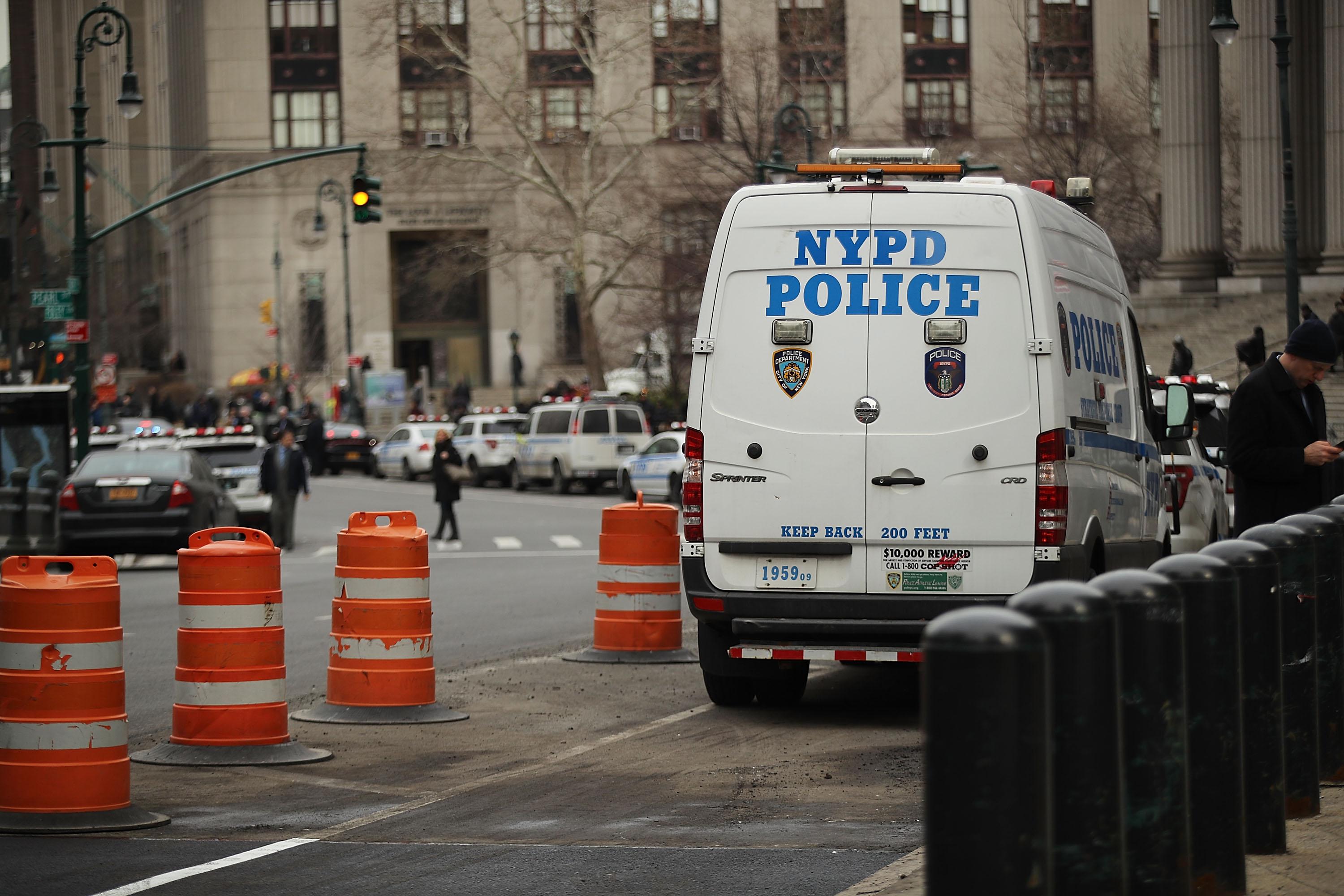 A NYPD police van in Manhattan.