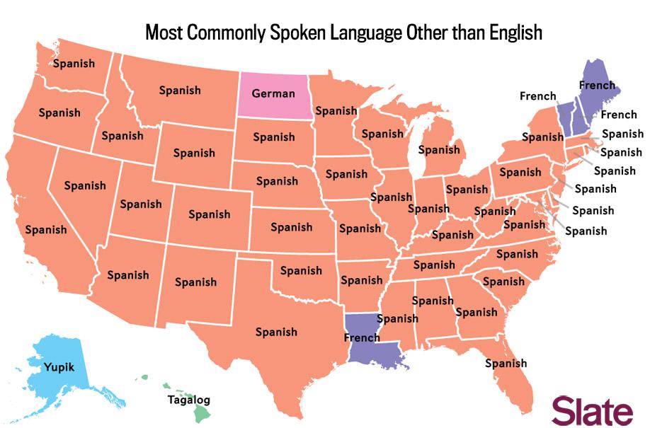 Which states speak English the most in the US?