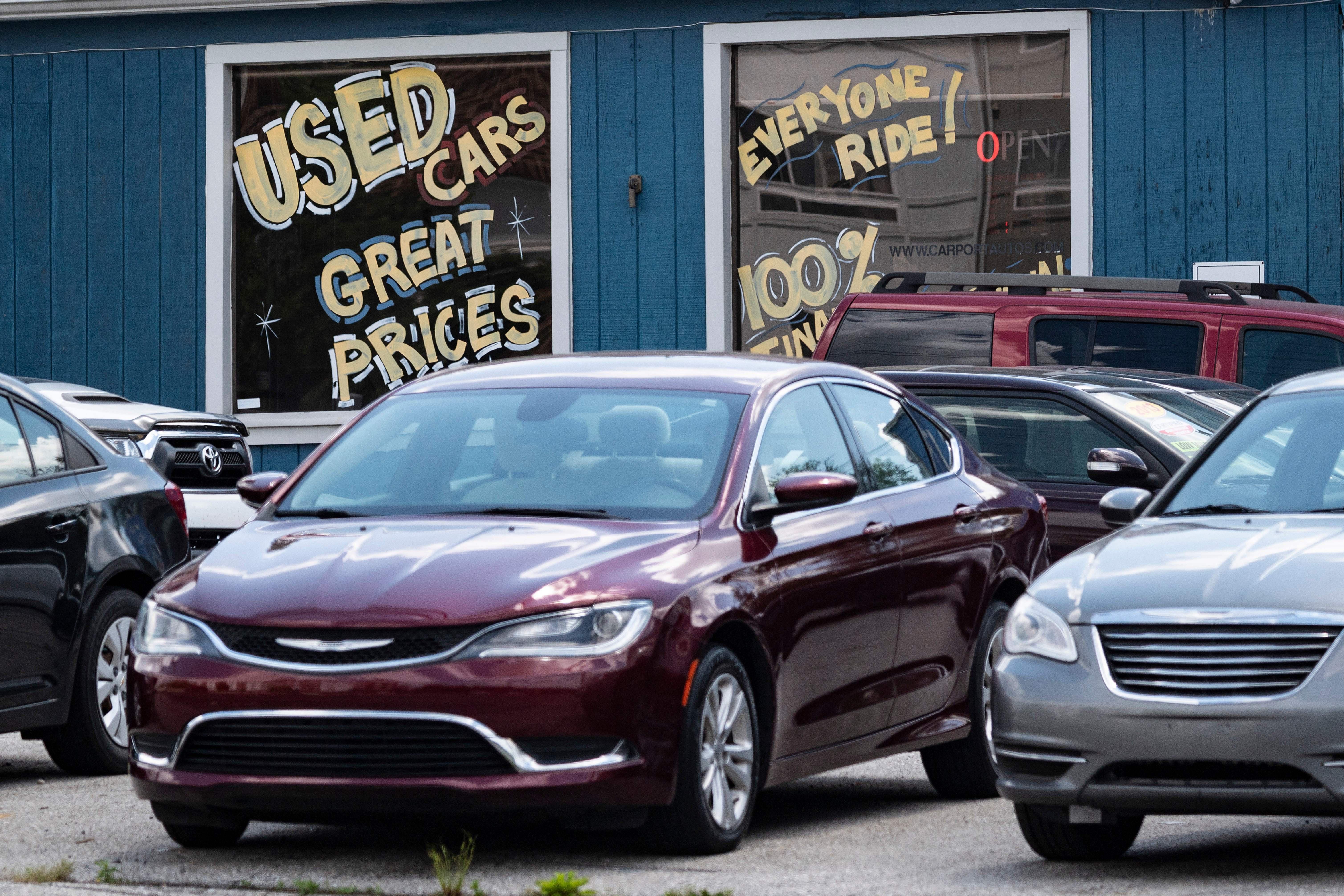 A used car delership is seen in Laurel, Maryland on May 27, 2021, as many car dealerships across the country are running low on new vehicles as a computer chip shortage has caused production at many vehicle manufactures to nearly stop. (Photo by JIM WATSON / AFP) (Photo by JIM WATSON/AFP via Getty Images)