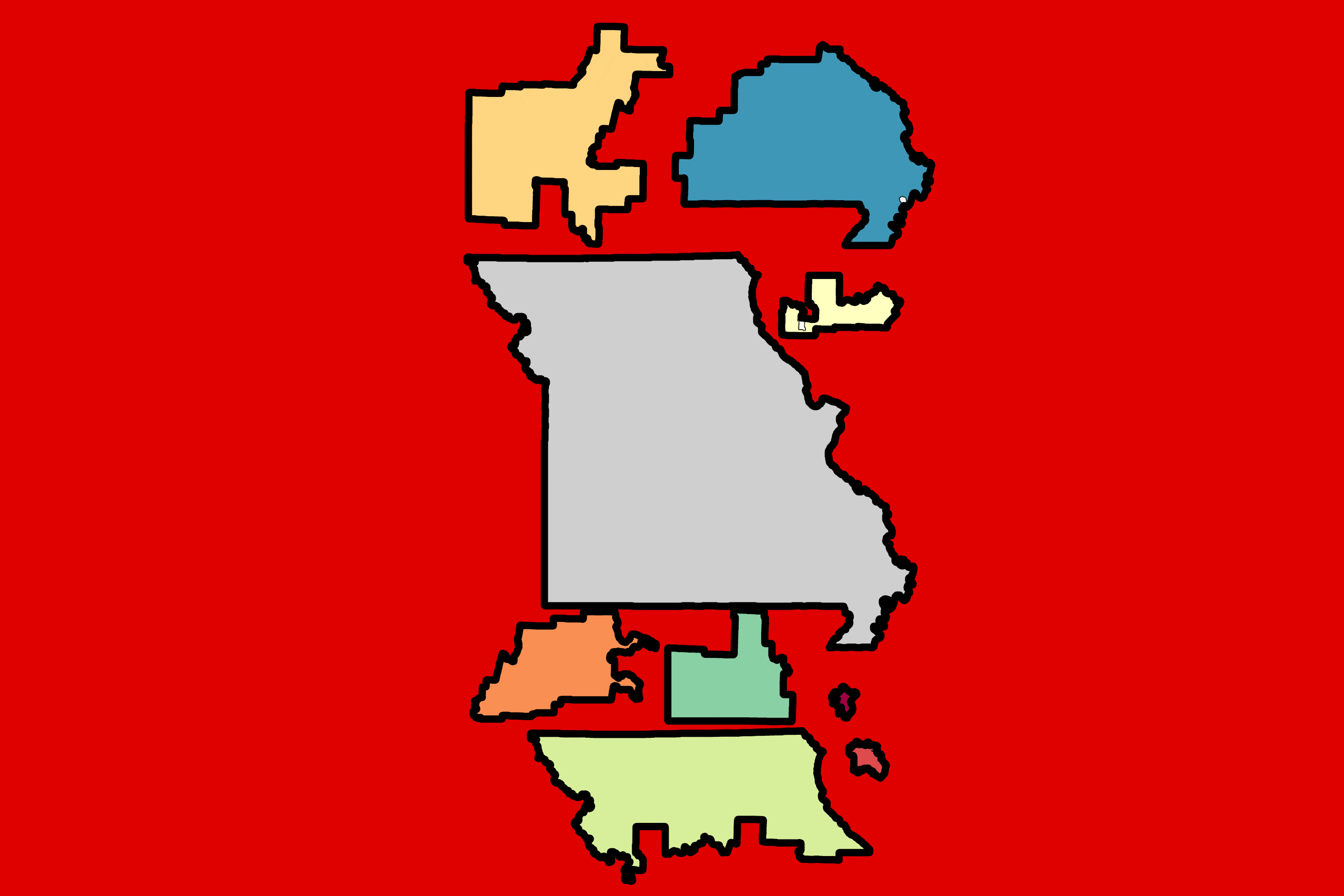 A map of Missouri with districts shown as puzzle pieces fitting within the state's borders