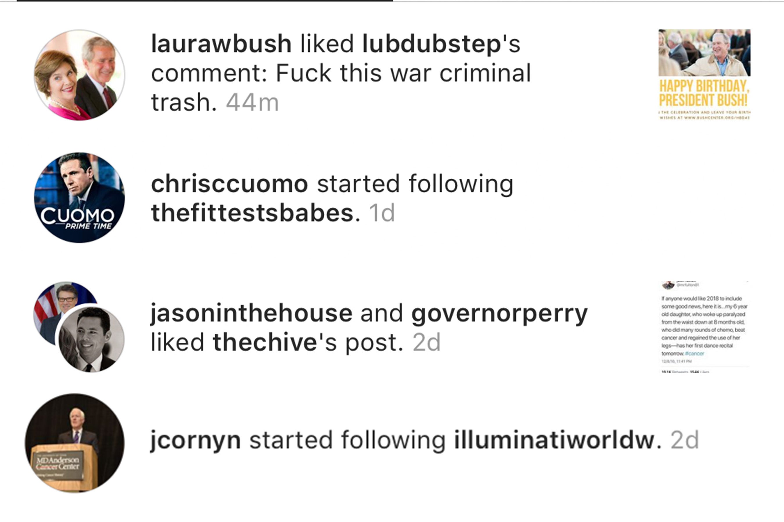 A collection of activity from Instagram's Following feed