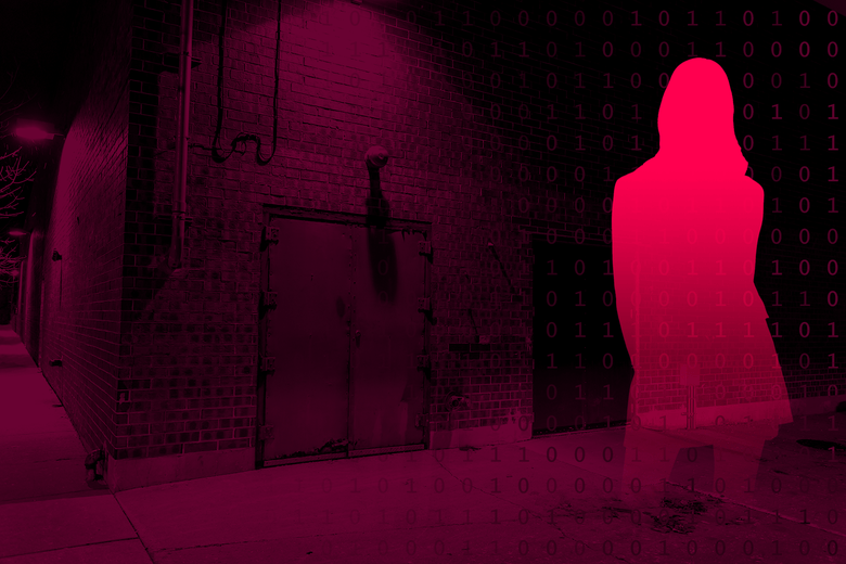 A sex worker fading away on a dark corner. 