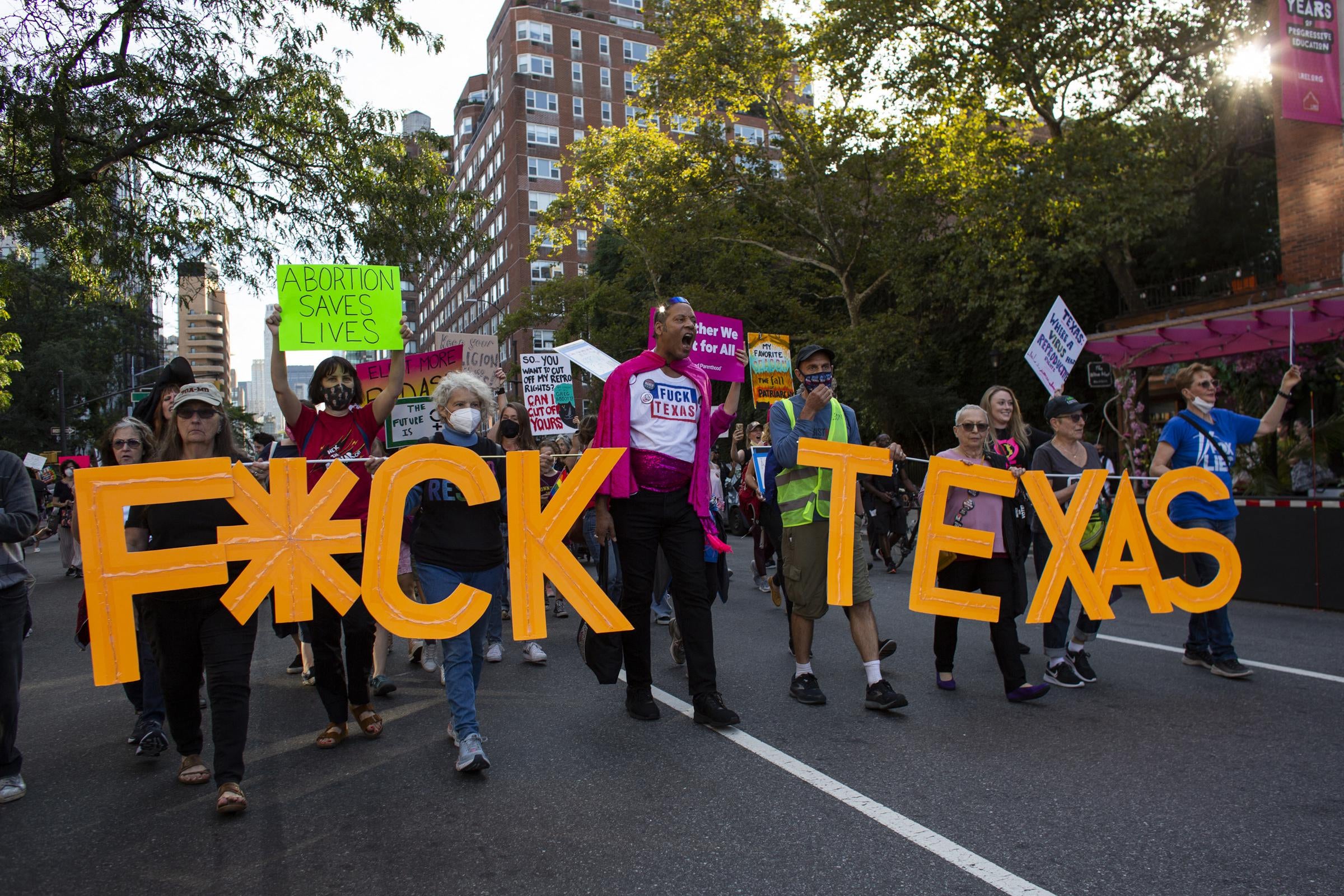 Protesters take part in the Women's March and Rally for Abortion Justice in New York, on October 2, 2021.