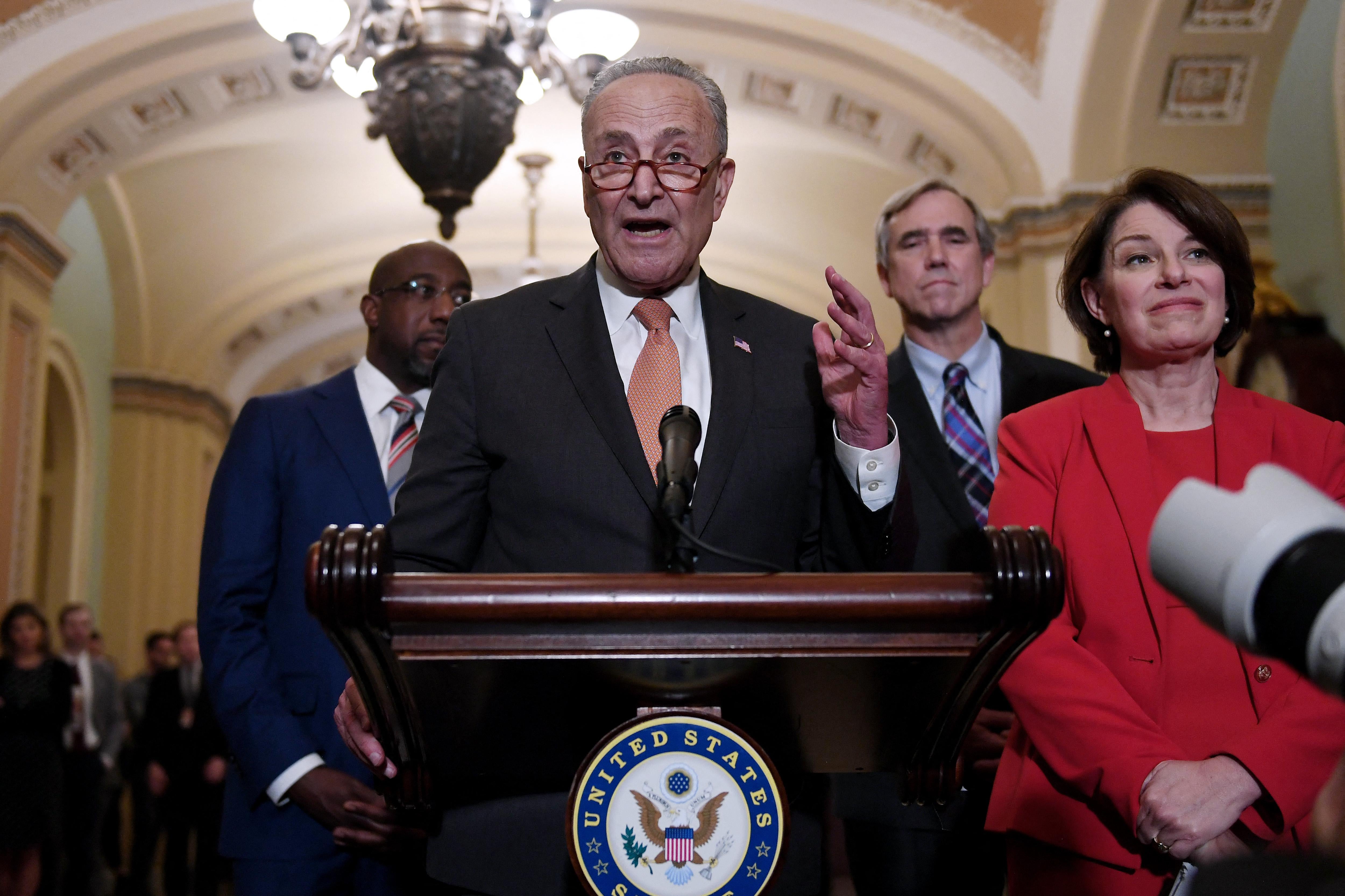 Senate Majority Leader Chuck Schumer speaks about the For the People Act at the Capitol in Washington, DC on June 22, 2021.