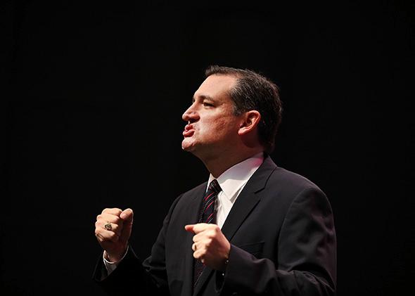 Sen. Ted Cruz speaks to guests gathered at the Point of Grace Church for the Iowa Faith and Freedom Coalition 2015 Spring Kickoff on April 25, 2015, in Waukee, Iowa.