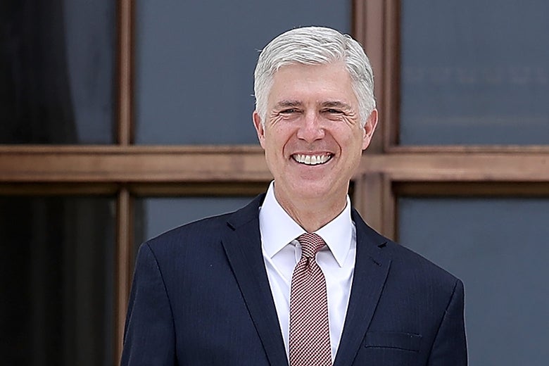 Neil Gorsuch on the steps of the Supreme Court following his official investiture at the court on June 15 in Washington.