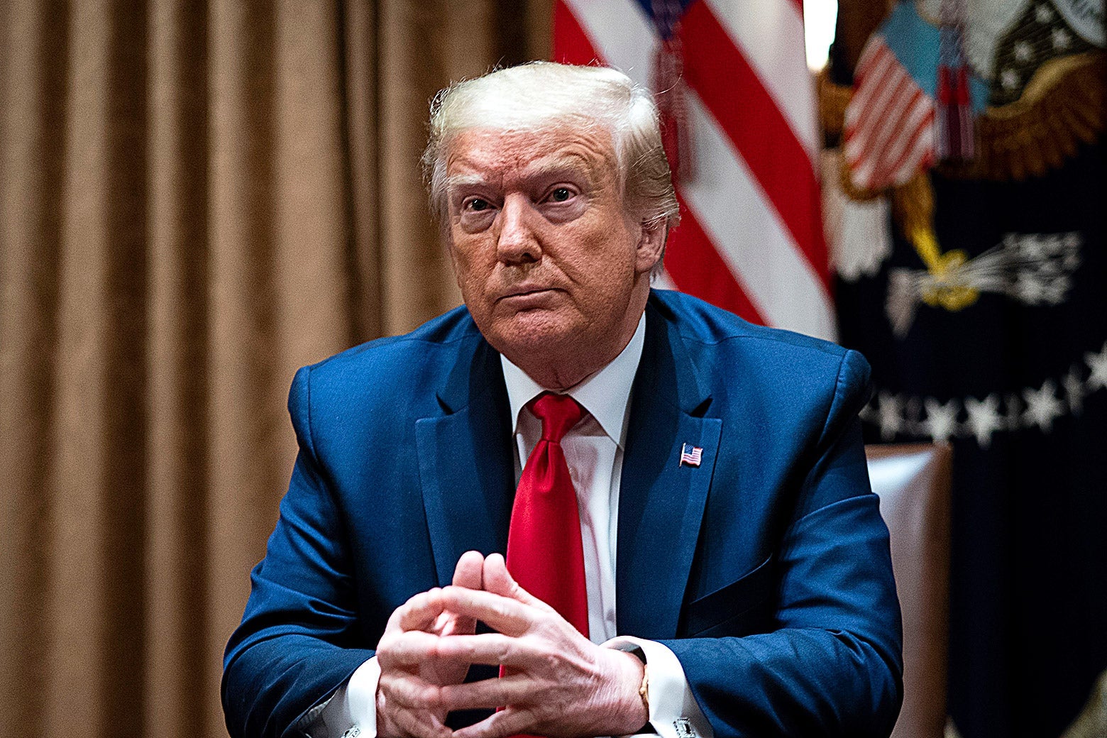 Donald Trump speaks during a roundtable discussion in the Cabinet Room of the White House on June 10, 2020.