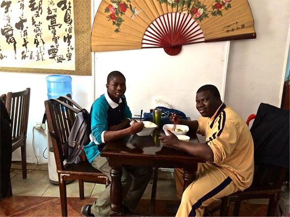 Al Azhar students from Burkina Faso lunching at El Fardus in Abbasiya