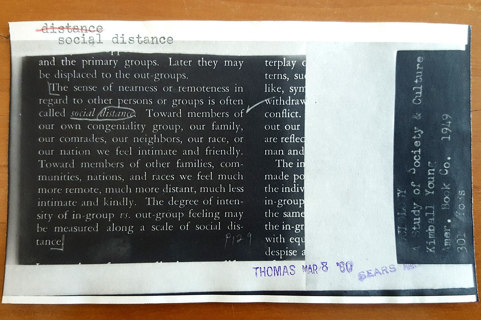 A clipping showing a definition for "social distance."