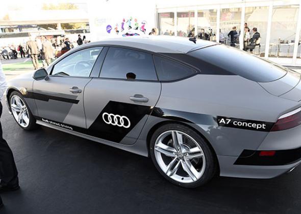 The Audi autonomous A7 concept car is displayed January 6, 2015 at the Consumer Electronics Show in Las Vegas, Nevada.