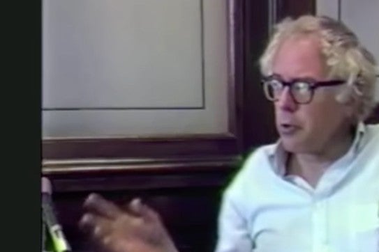 Screenshot of video of Bernie Sanders speaking in 1987.